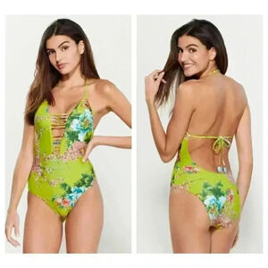 Isabella Rose Floral‎ Plunge Neck One-Piece Suit